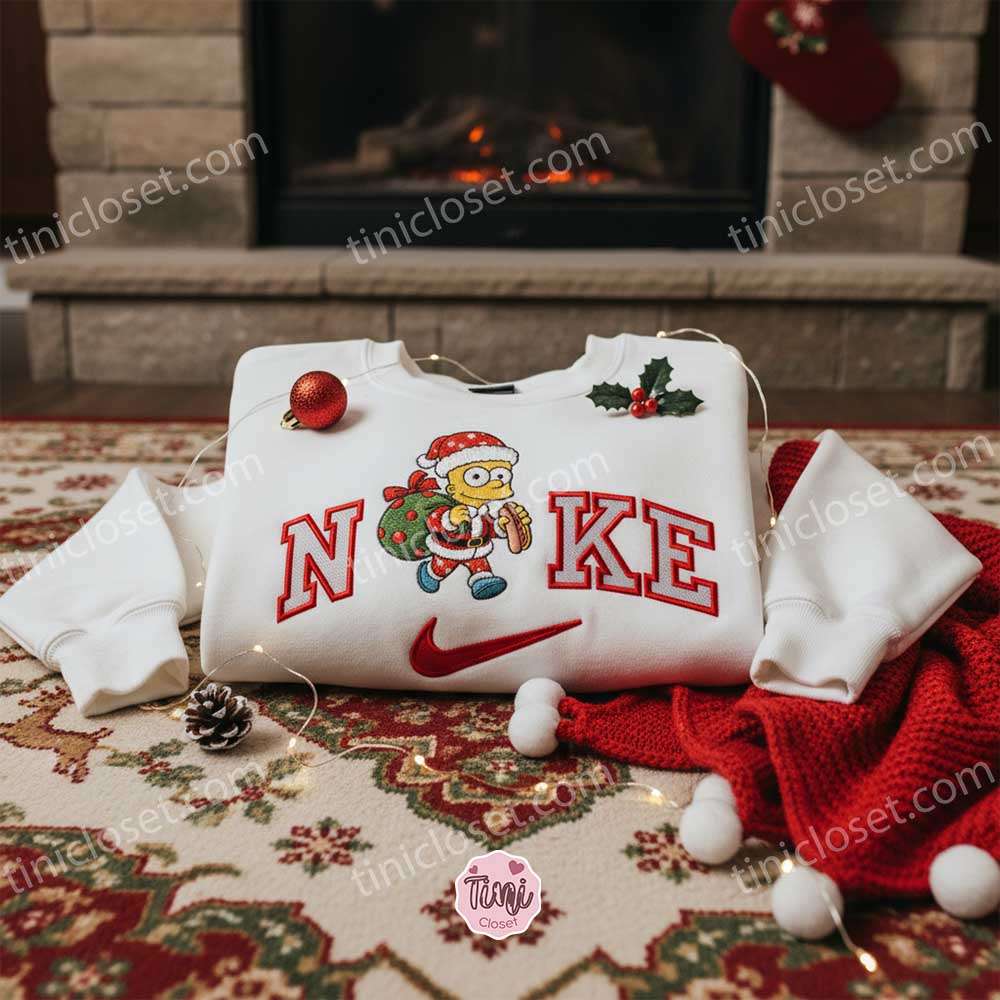 Bart Simpson Xmas Embroidered Shirt, Cartoon Embroidered Hoodie, Best Christmas Gift Bart Simpson Xmas Embroidered Shirt, Cartoon Embroidered Hoodie, Best Christmas Gift