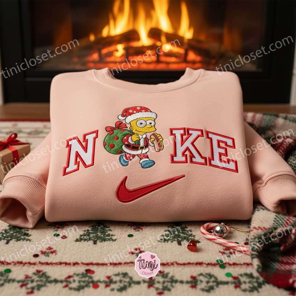 Bart Simpson Xmas Embroidered Shirt, Cartoon Embroidered Hoodie, Best Christmas Gift Bart Simpson Xmas Embroidered Shirt, Cartoon Embroidered Hoodie, Best Christmas Gift