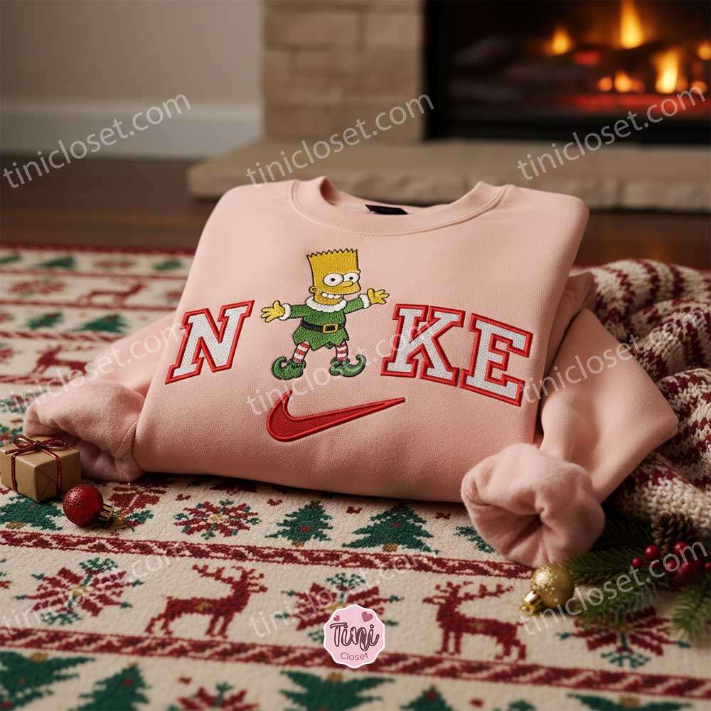 Bart Simpson Xmas Embroidered Shirt, Cartoon Embroidered Hoodie, Best Christmas Gift Bart Simpson Xmas Embroidered Shirt, Cartoon Embroidered Hoodie, Best Christmas Gift