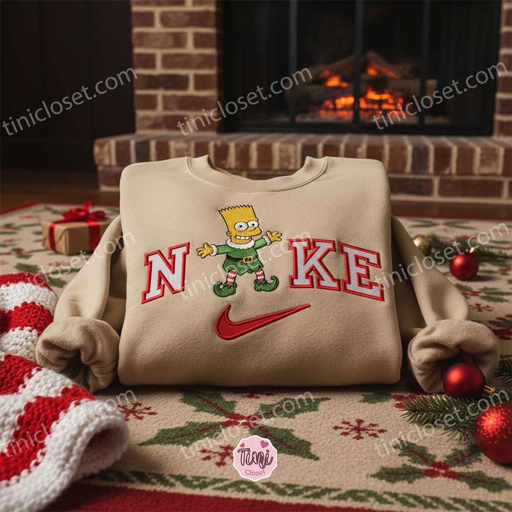 Bart Simpson Xmas Embroidered Shirt, Cartoon Embroidered Hoodie, Best Christmas Gift Bart Simpson Xmas Embroidered Shirt, Cartoon Embroidered Hoodie, Best Christmas Gift