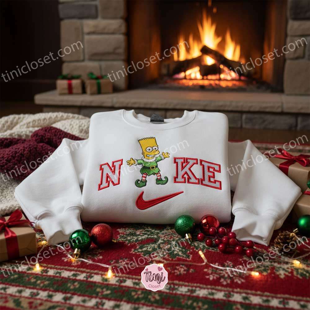 Bart Simpson Xmas Embroidered Shirt, Cartoon Embroidered Hoodie, Best Christmas Gift Bart Simpson Xmas Embroidered Shirt, Cartoon Embroidered Hoodie, Best Christmas Gift