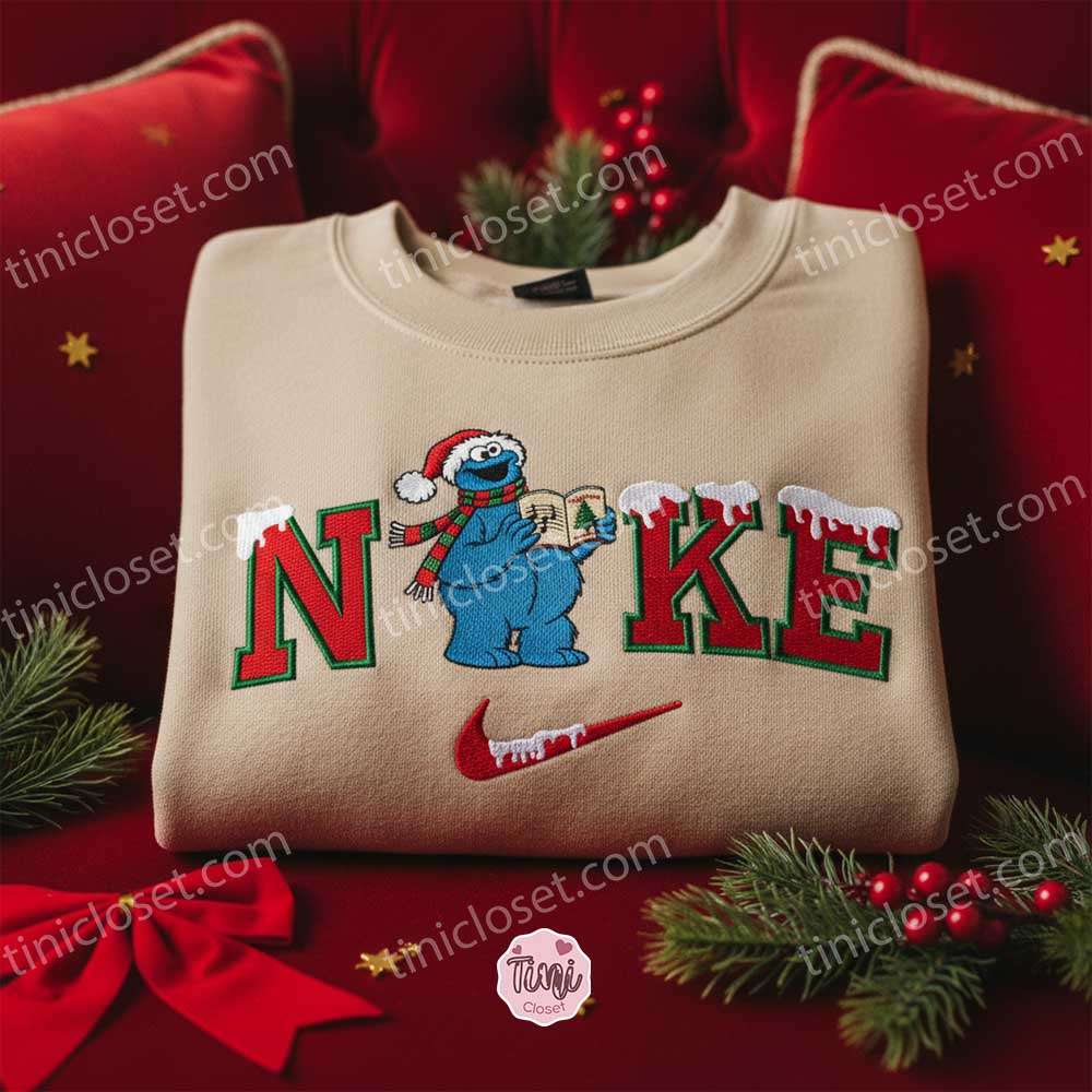 Cookie Monster Xmas Embroidered Shirt, Sesame Street Embroidered Hoodie, Best Christmas Gift Cookie Monster Xmas Embroidered Shirt, Sesame Street Embroidered Hoodie, Best Christmas Gift