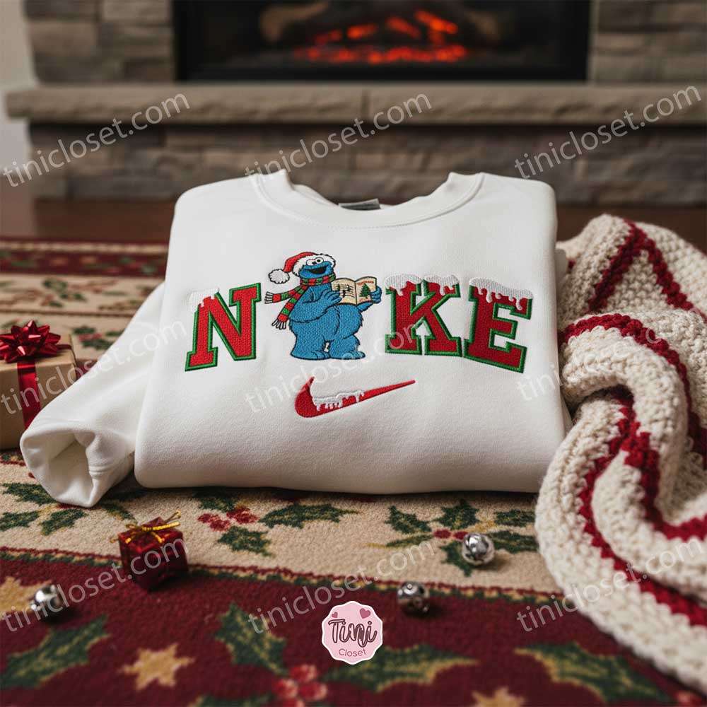 Cookie Monster Xmas Embroidered Shirt, Sesame Street Embroidered Hoodie, Best Christmas Gift Cookie Monster Xmas Embroidered Shirt, Sesame Street Embroidered Hoodie, Best Christmas Gift
