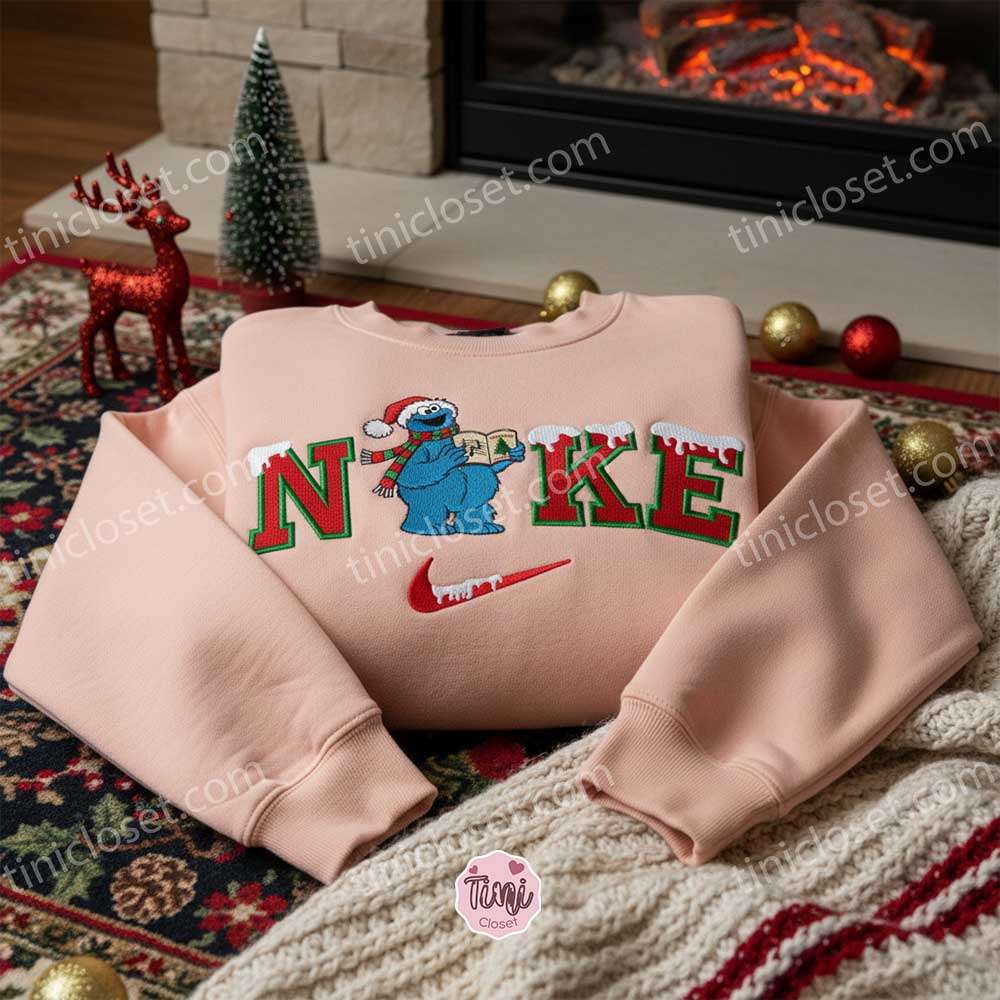 Cookie Monster Xmas Embroidered Shirt, Sesame Street Embroidered Hoodie, Best Christmas Gift Cookie Monster Xmas Embroidered Shirt, Sesame Street Embroidered Hoodie, Best Christmas Gift