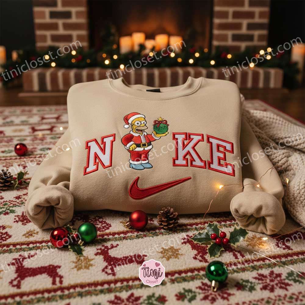 Homer Simpson Xmas Embroidered Shirt, Cartoon Embroidered Hoodie, Best Christmas Gift Homer Simpson Xmas Embroidered Shirt, Cartoon Embroidered Hoodie, Best Christmas Gift