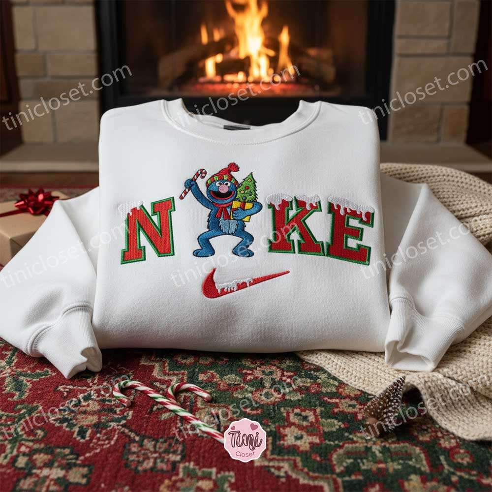 Grover Xmas Embroidered Shirt, Sesame Street Embroidered Hoodie, Best Christmas Gift Grover Xmas Embroidered Shirt, Sesame Street Embroidered Hoodie, Best Christmas Gift