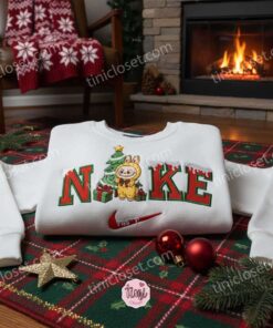 Labubu Christmas Tree Embroidered Shirt, Art Toy Embroidered Hoodie, Best Christmas Gift