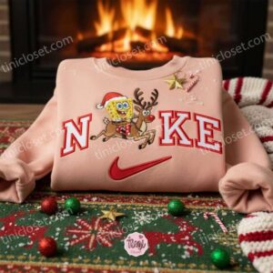 Spongebob Squarepants Xmas Embroidered Shirt, Cartoon Embroidered Hoodie, Best Christmas Gift