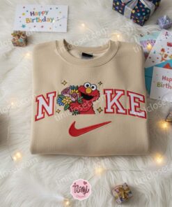 Elmo with Flowers Sesame Street Embroidered Shirt, Cartoon Embroidered Sweatshirt, Unique Birthday Gifts 1 Elmo with Flowers Sesame Street Embroidered Shirt, Cartoon Embroidered Swea (3)