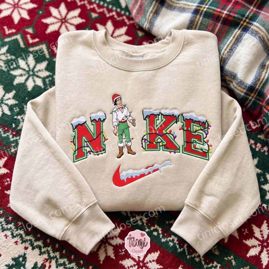 Prince Eric Xmas Embroidered Shirt, Disney Little Mermaid Characters Embroidered Hoodie, Best Christmas Gift