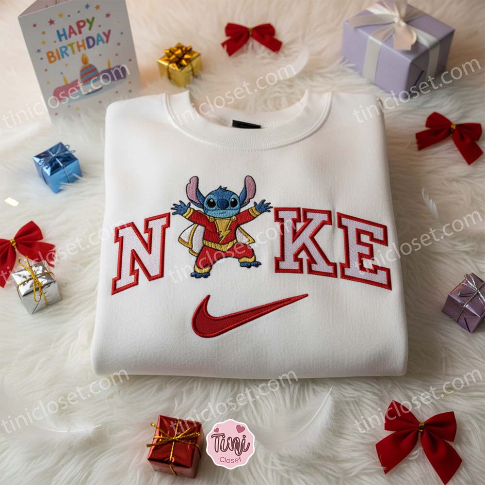 Stitch Shazam Captain Marvel Embroidered Shirt, Movie Characters Embroidered Sweatshirt, Unique Gifts for Family and Friends Stitch Shazam Captain Marvel Embroidered Shirt, Movie Characters Embroidered Sweatshirt, Unique Gifts for Family and Friends