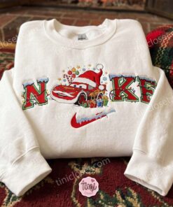 Lightning McQueen Xmas Embroidered Shirt, Pixar Cars Characters Embroidered Sweatshirt, Disney Embroidered Hoodie, Best Christmas Gift (6)