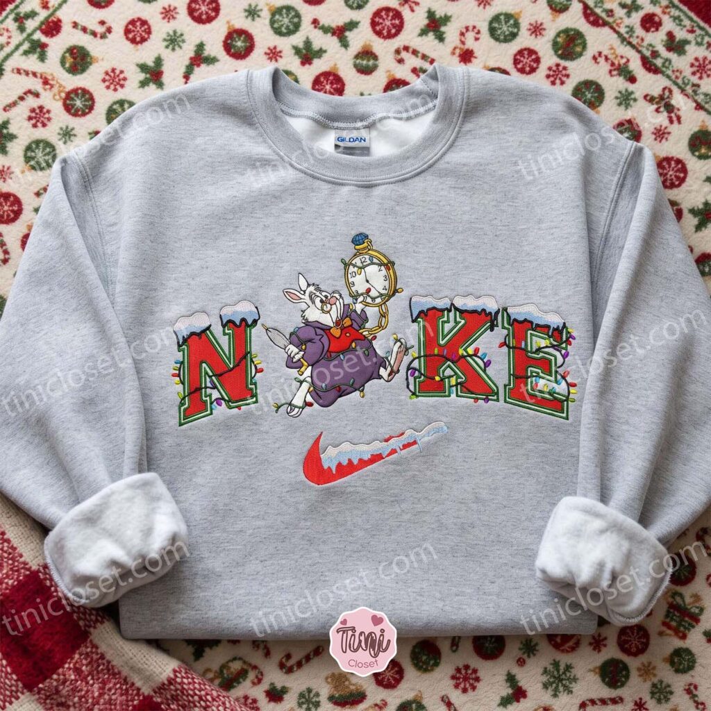 White Rabbit Embroidered Shirt, Alice In Wonderland Characters Embroidered Hoodie, Disney Embroidered Sweatshirt, Best Christmas Gift White Rabbit Embroidered Shirt, Alice In Wonderland Characters Embroidered Hoodie, Disney Embroidered Sweatshirt, Best Christmas Gift