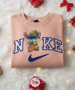 Stitch Elf Embroidered Shirt, Disney Cartoon Characters Embroidered Sweatshirt, Unique Gifts for Family 2 Disney Cartoon Characters Embroidered Sweatshirt, Unique Gifts for Family (1 (3)