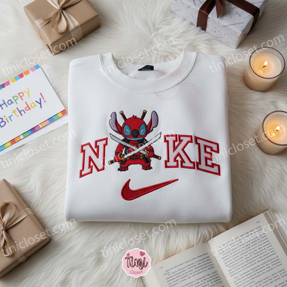 Cute Stitch Cosplay Deadpool Embroidered Shirt, Disney Characters Embroidered Sweatshirt, Unique Birthday Gifts for Friends