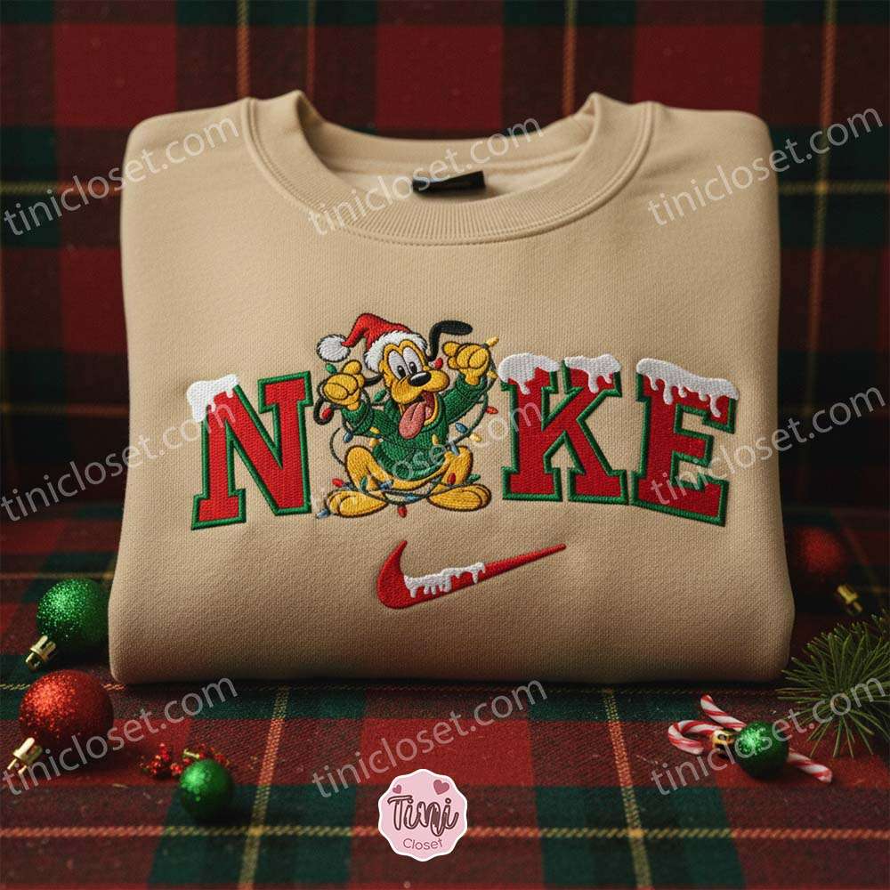 Pluto Christmas Embroidered Shirt, Disney Characters Embroidered Sweatshirt, Christmas Gift Ideas