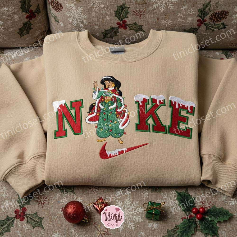 Princess Jasmine Christmas Embroidered Shirt, Disney Characters Embroidered Sweatshirt, Christmas Gift Ideas
