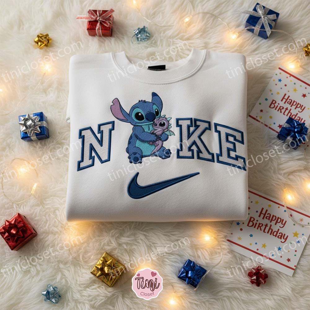 Stitch Holding Small Purple Dragon Embroidered Shirt, Disney Characters Embroidered Sweatshirt, Unique Gifts for Friends