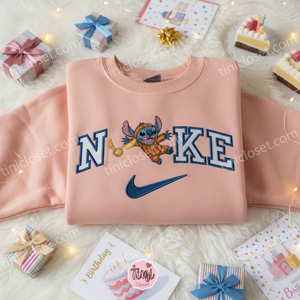 Stitch Playing Quidditch Harry Potter Embroidered Shirt, Disney Characters Embroidered Sweatshirt, Unique Gifts for Friends