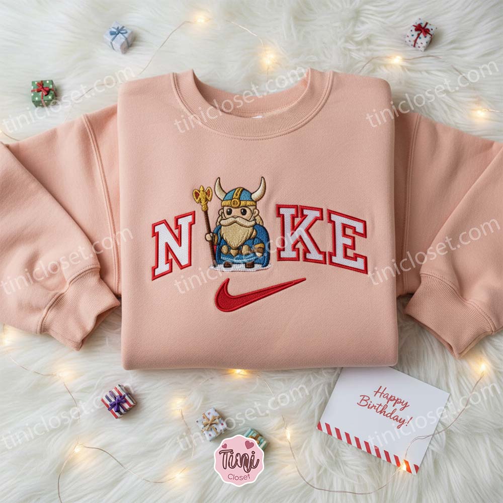 Viking Gnome Embroidered Shirt, Cartoon Embroidered Sweatshirt, Unique Gifts for Family