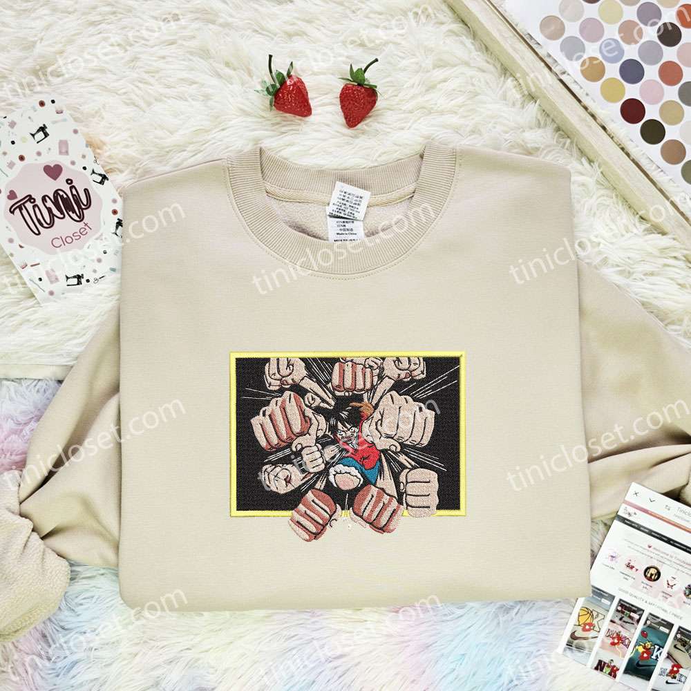 Luffy Punches One Piece Anime Embroidered Shirt