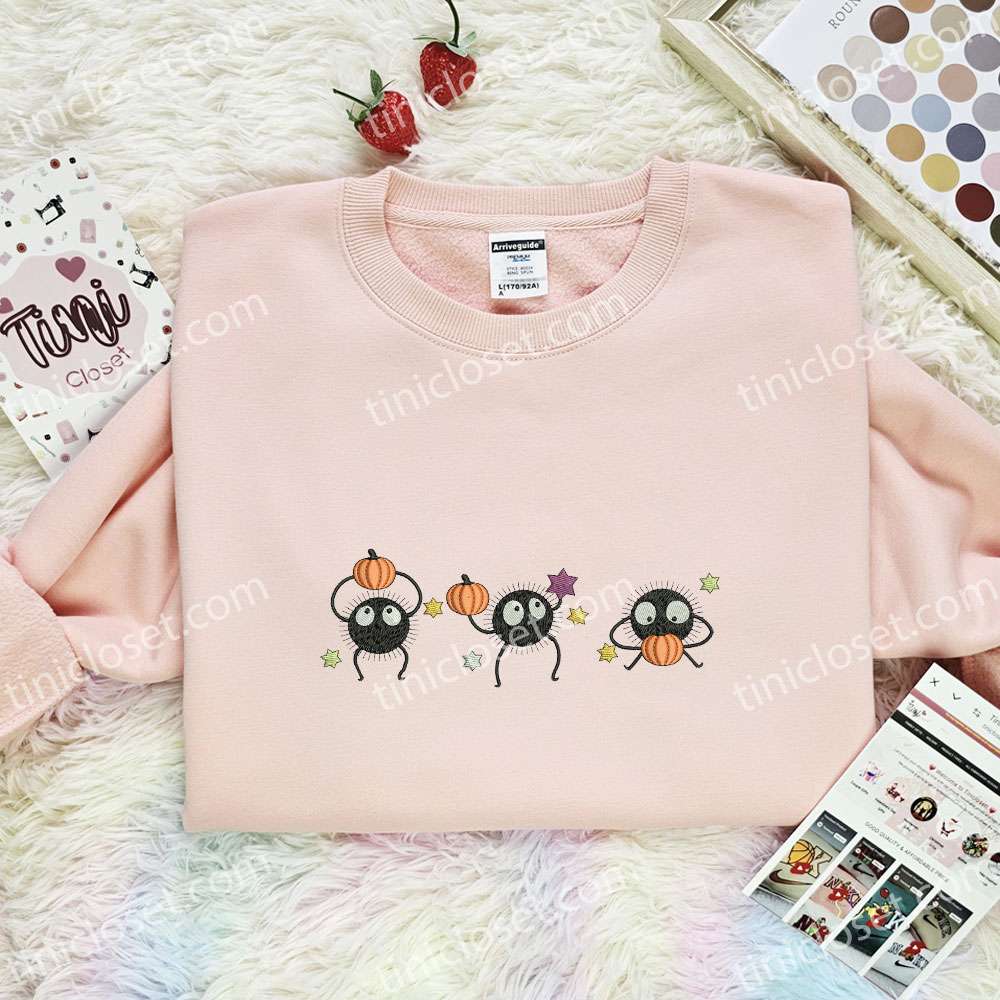 Susuwatari Autumn Fall Pumpkins Ghibli Anime Embroidered Shirt
