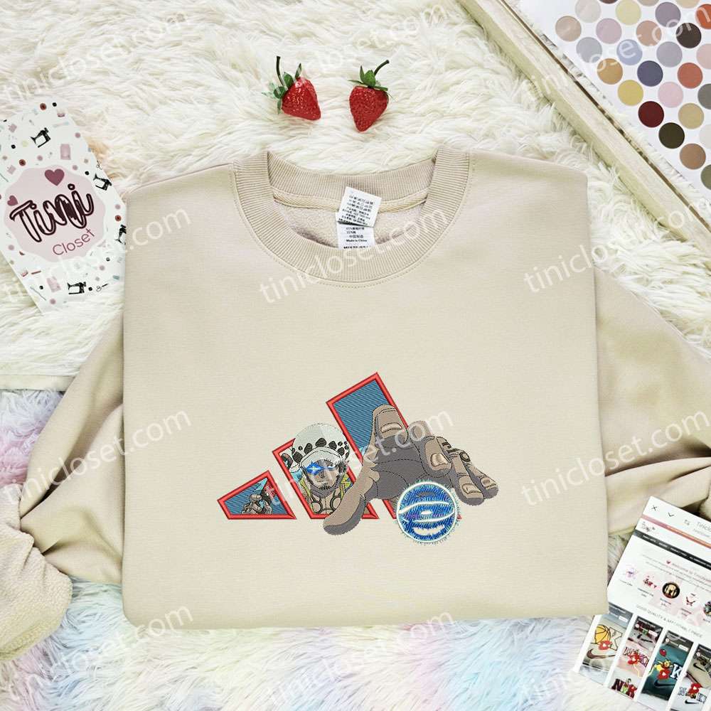 Trafalgar Law Embroidered Shirt, One Piece Embroidered Hoodie, Anime Embroidered Sweatshirt
