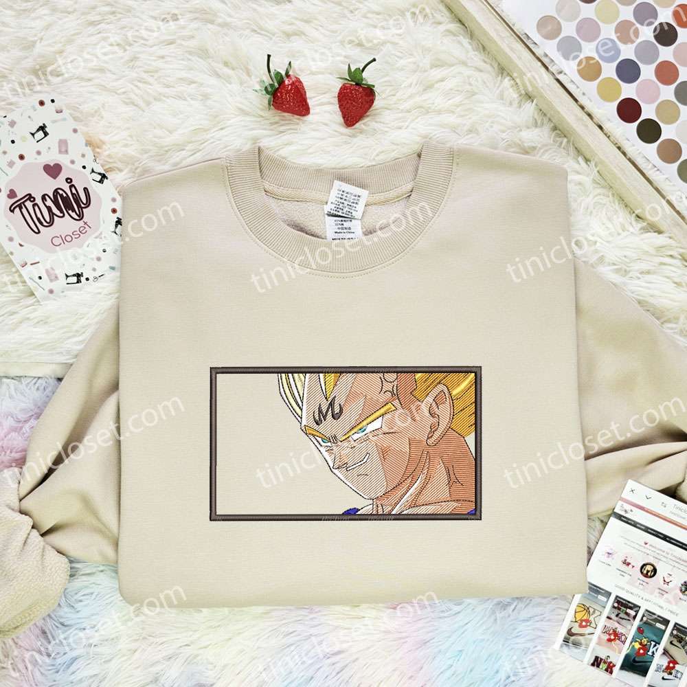 Vegeta Super Saiyan Embroidered Shirt, Dragon Ball Embroidered Hoodie, Anime Embroidered T-Shirt