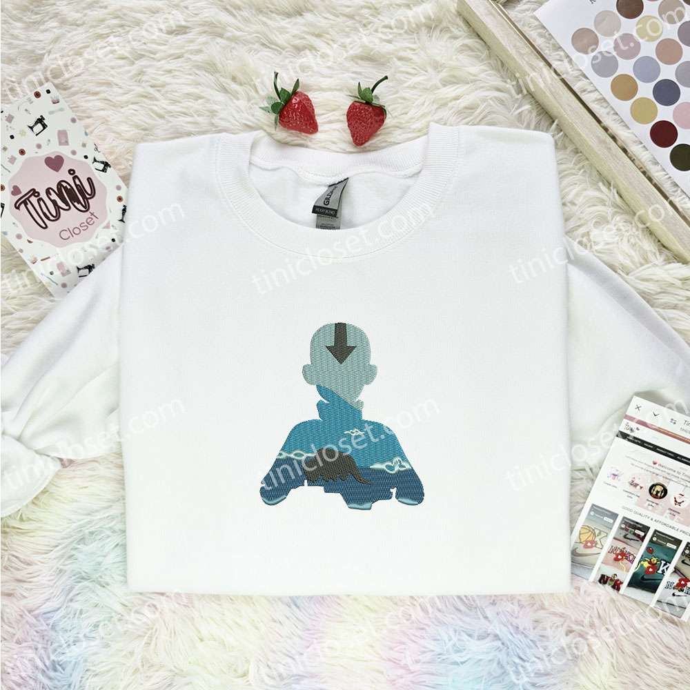 Aang And Appa Silhouette Avatar The Last Airbender Anime Embroidered Shirt
