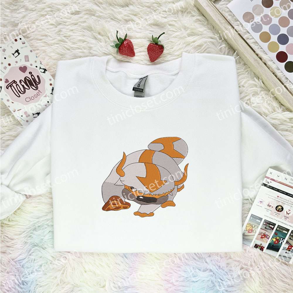 Appa Embroidered Shirt, Avatar The Last Airbender Embroidered Hoodie, Anime Embroidered T-Shirt