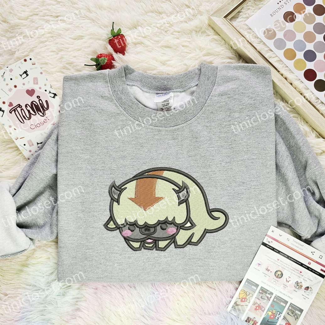 Appa Cute Embroidered Shirt, Avatar The Last Airbender Embroidered Hoodie, Anime Embroidered T-Shirt