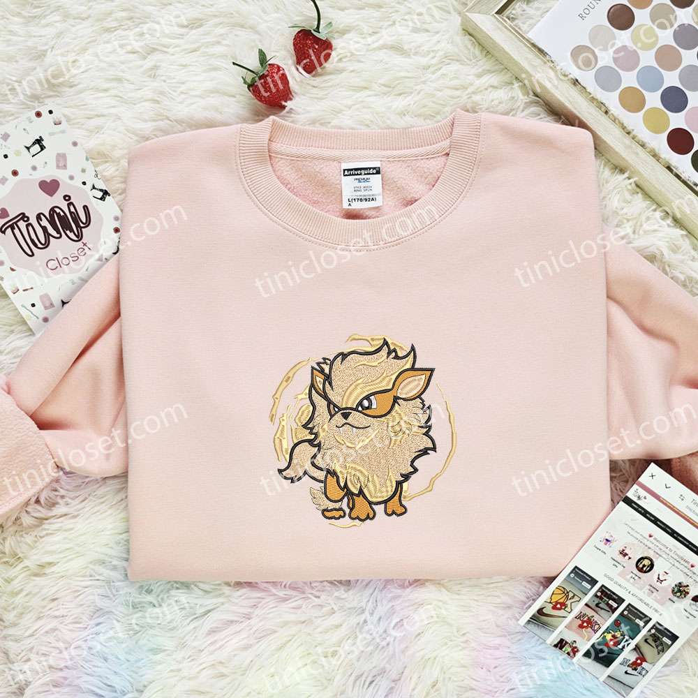 Arcanine Embroidered Shirt, Pokemon Embroidered Hoodie, Anime Embroidered T-Shirt