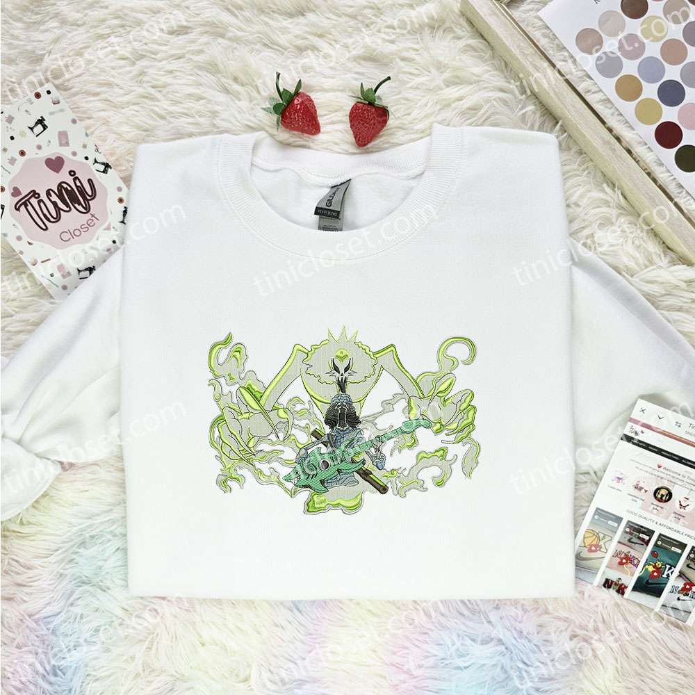Brook Guitar Embroidered Shirt, One Piece Embroidered Hoodie, Anime Embroidered Sweatshirt