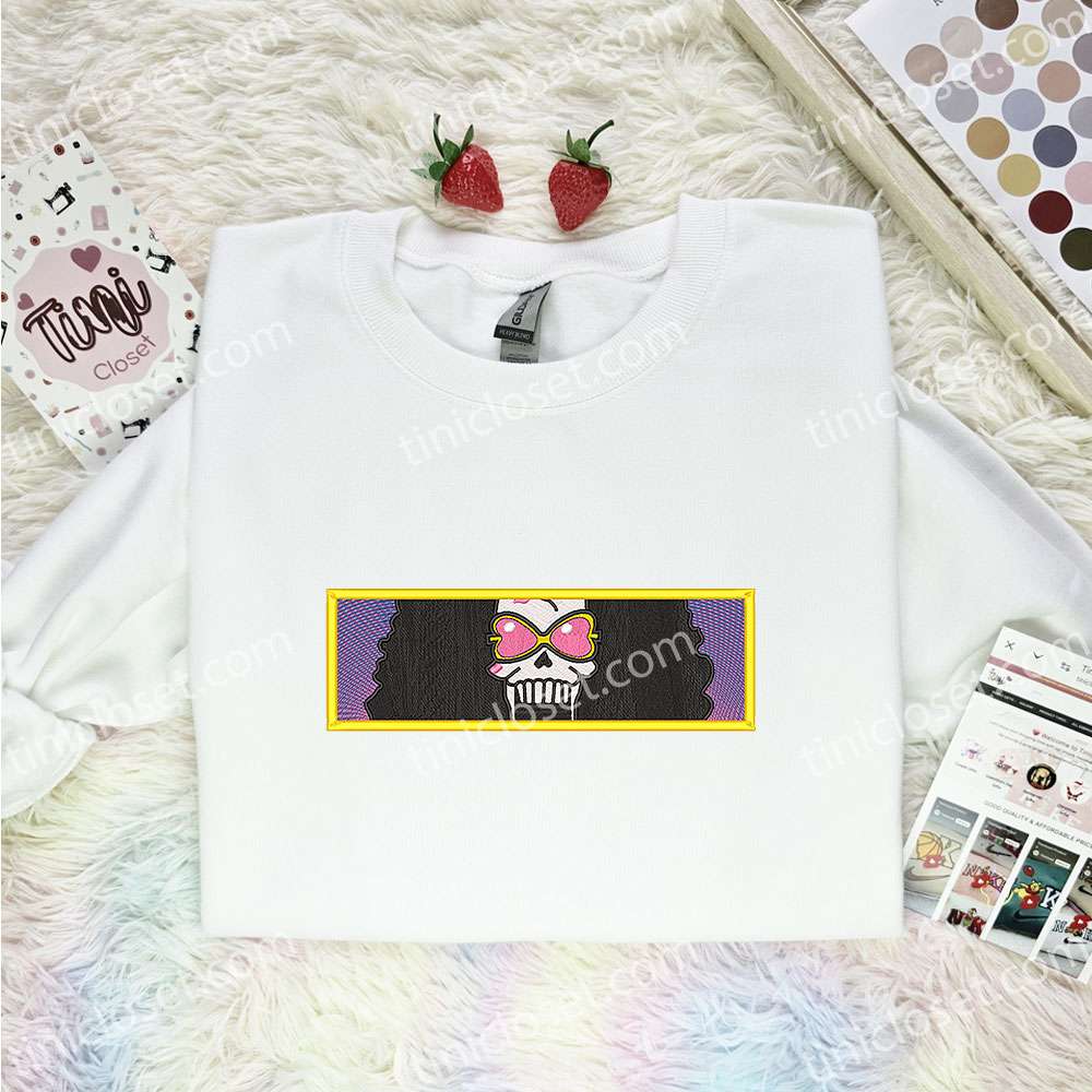Brook Embroidered Shirt, One Piece Embroidered Hoodie, Anime Embroidered Sweatshirt