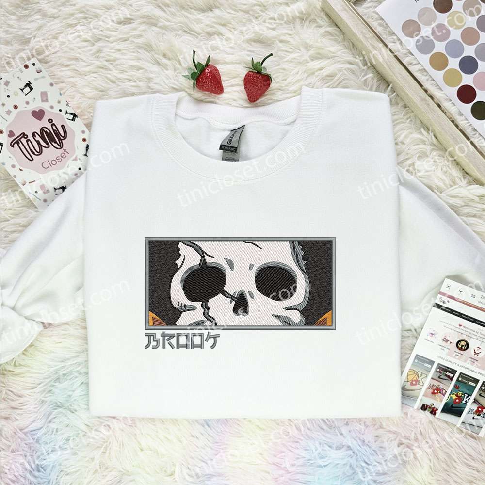 Brook Embroidered Shirt, One Piece Embroidered Hoodie, Anime Embroidered T-Shirt