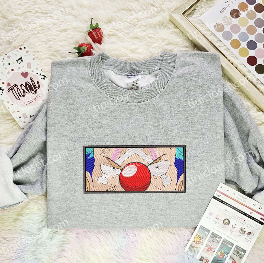 Buggy Embroidered Shirt, One Piece Embroidered Hoodie, Anime Embroidered T-Shirt