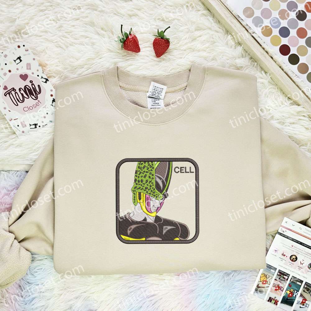 Cell Embroidered Shirt, Dragon Ball Embroidered Hoodie, Anime Embroidered T-Shirt
