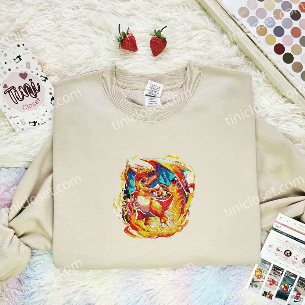 Charizard Pokemon Anime Embroidered Shirt