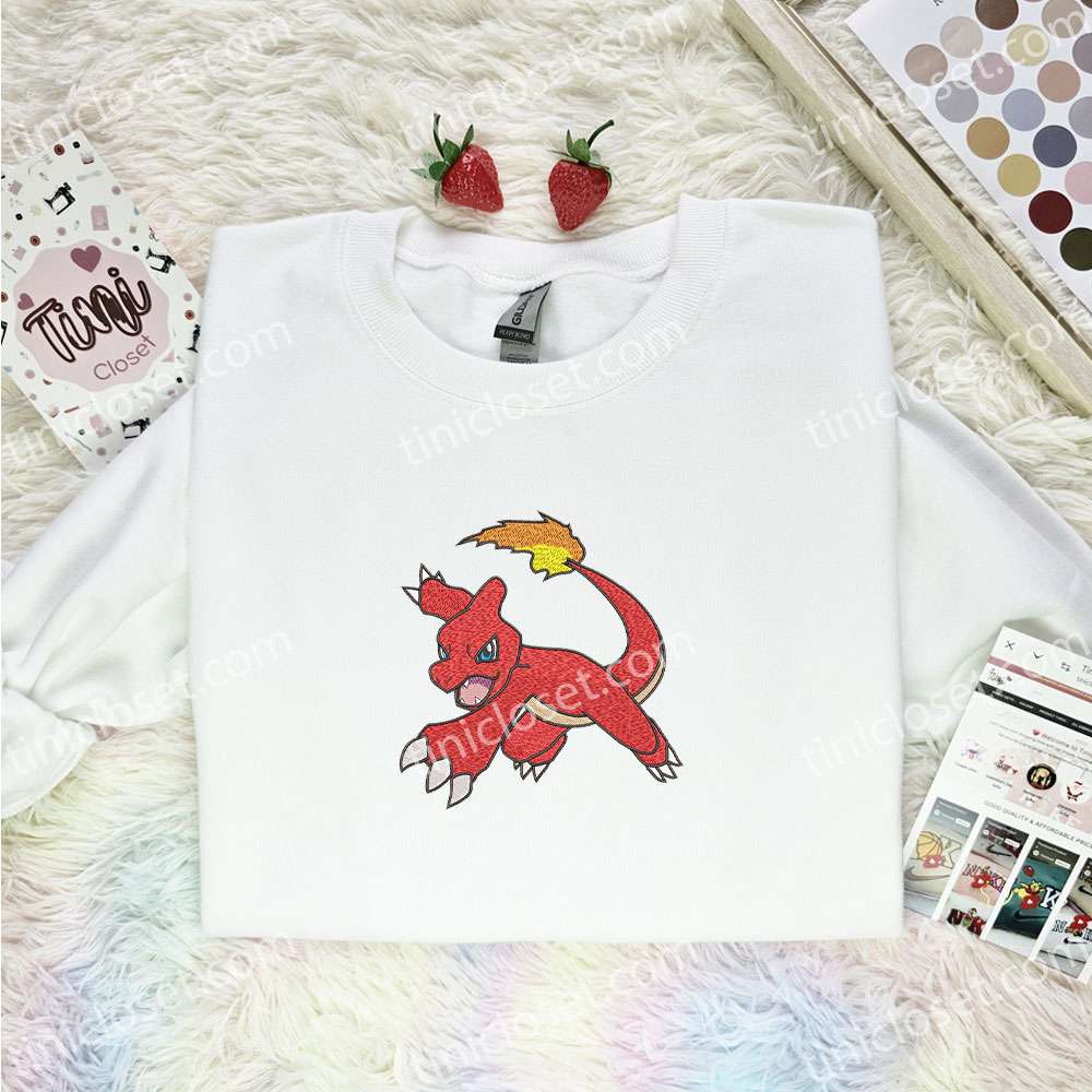 Charmeleon Embroidered Shirt, Pokemon Embroidered Hoodie, Anime Embroidered T-Shirt