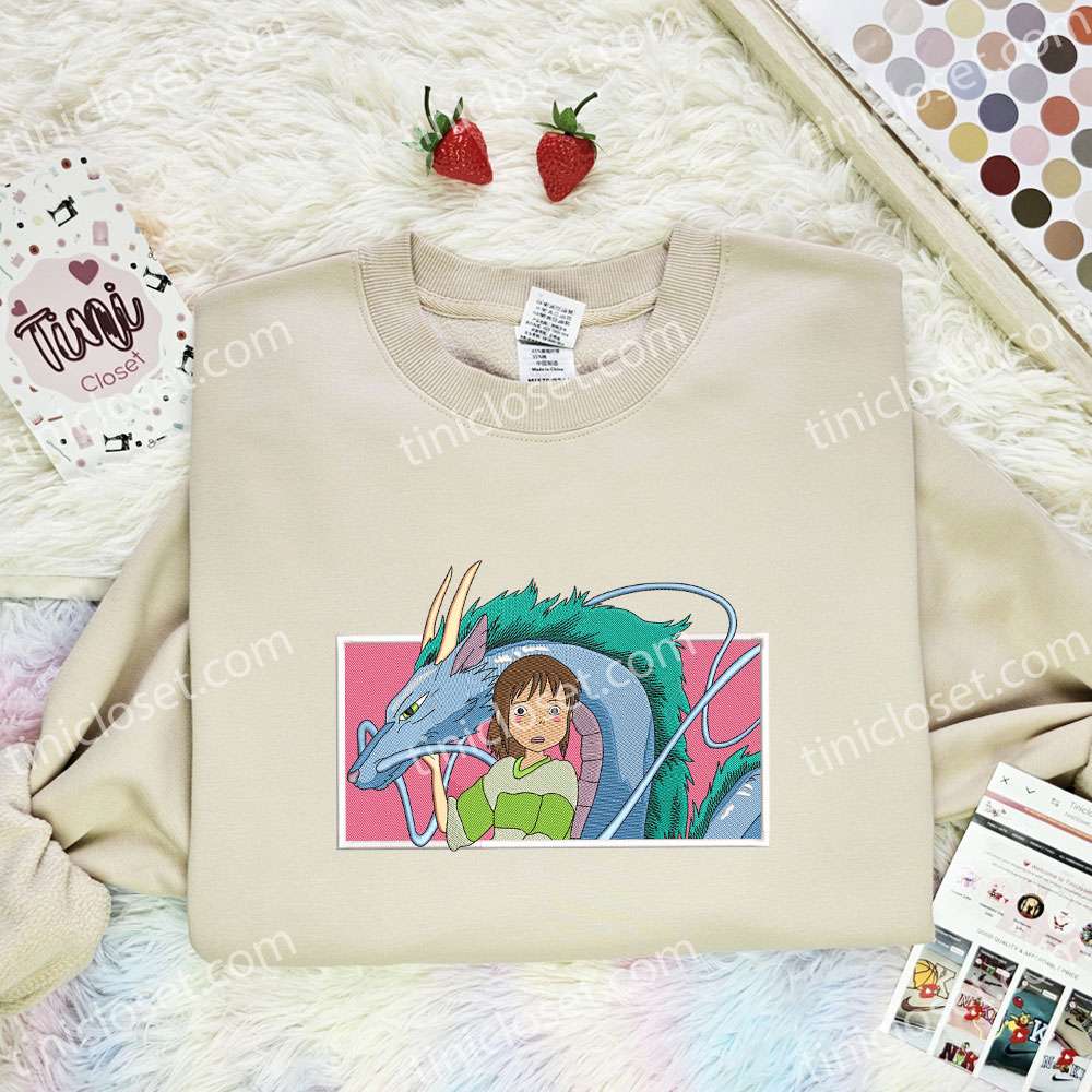 Chihiro And Haku Embroidered Shirt, Spirited Away Embroidered Hoodie, Ghibli Anime Embroidered T-Shirt