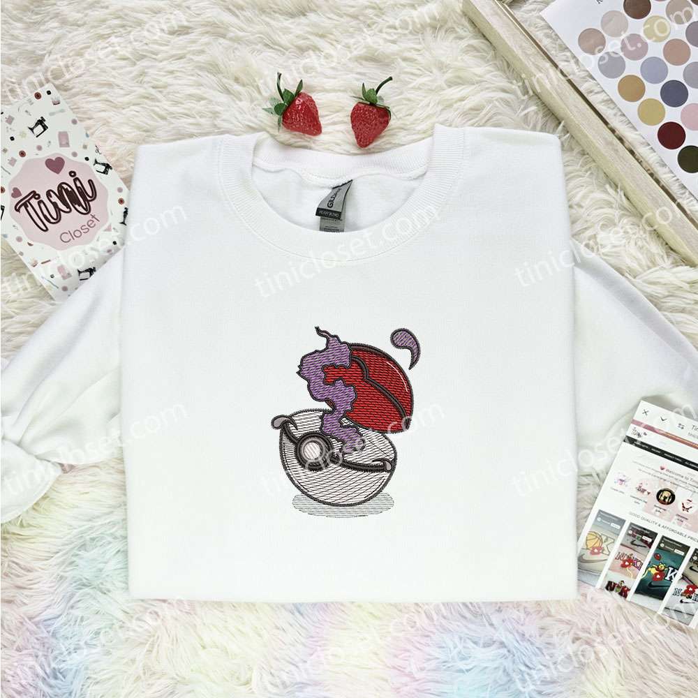 Dark Pokeball Embroidered Shirt, Pokemon Embroidered Hoodie, Anime Embroidered Sweatshirt