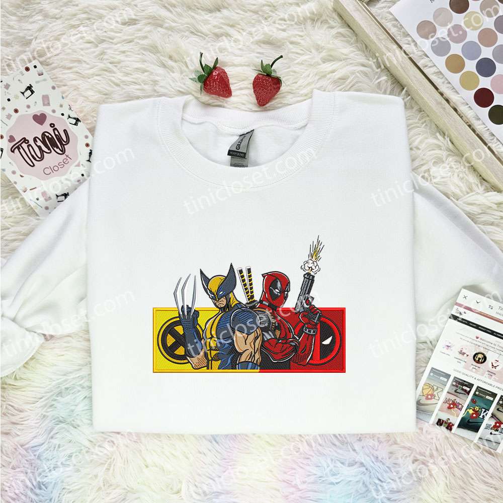 Deadpool And Wolverine Embroidered Shirt, Marvel Embroidered Hoodie, Movie Embroidered T-Shirt