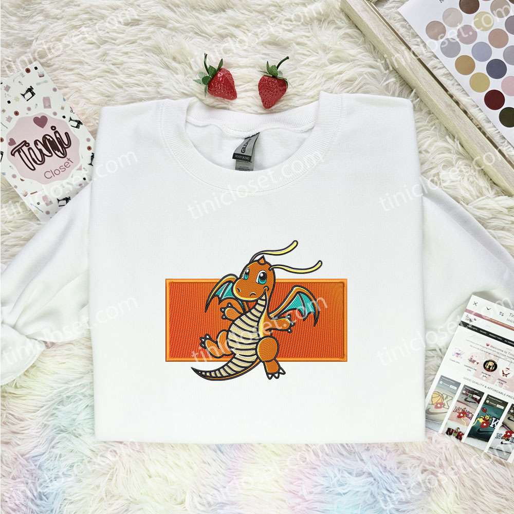 Dragonite Embroidered Shirt, Pokemon Embroidered Hoodie, Anime Embroidered Sweatshirt