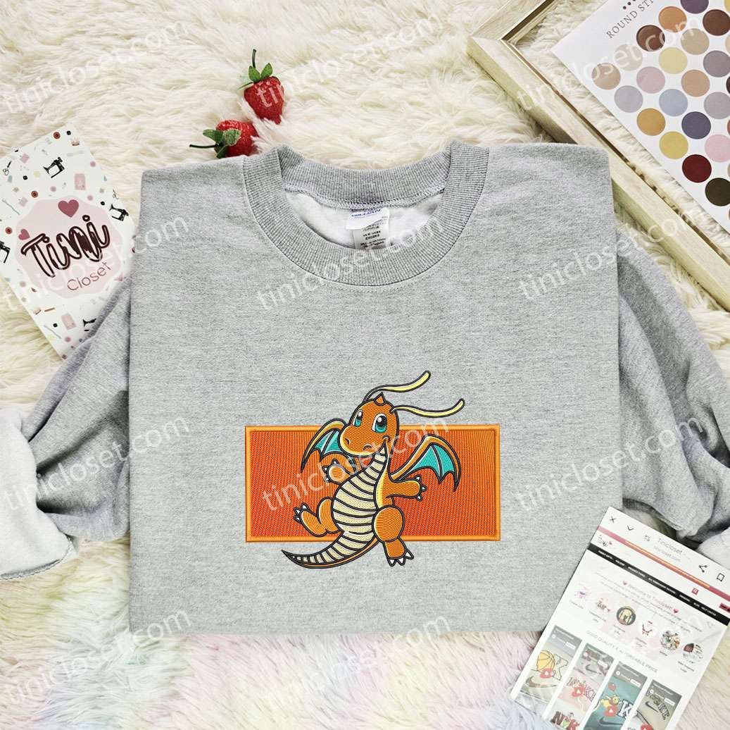 Dragonite Pokemon Anime Embroidered Shirt