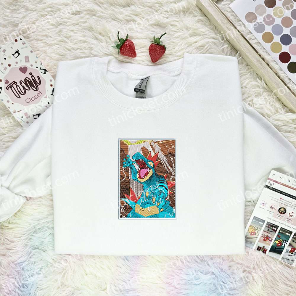 Feraligatr Embroidered Shirt, Pokemon Embroidered Hoodie, Anime Embroidered Sweatshirt