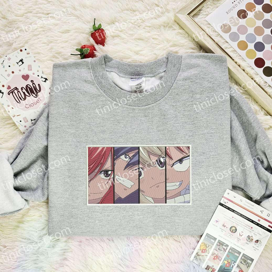 Four Fairy Tail Main Characters Anime Embroidered Shirt