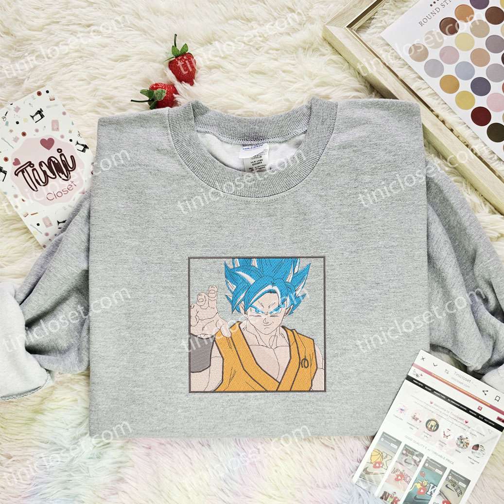 Goku Blue Hair Dragon Ball Anime Embroidered Shirt