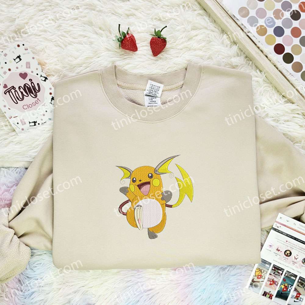 Happy Raichu Pokemon Anime Embroidered Shirt