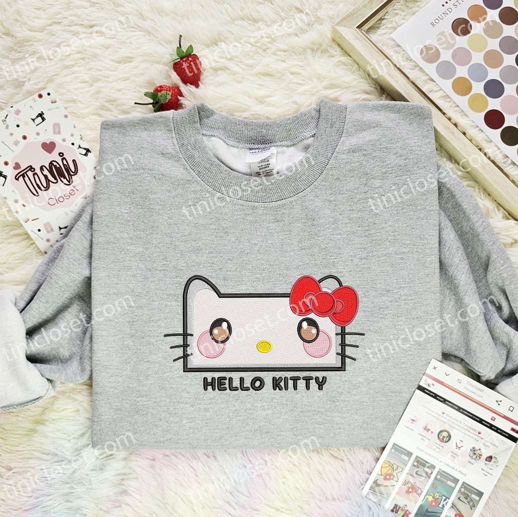 Hello Kitty Square Sanrio Cartoon Embroidered Shirt