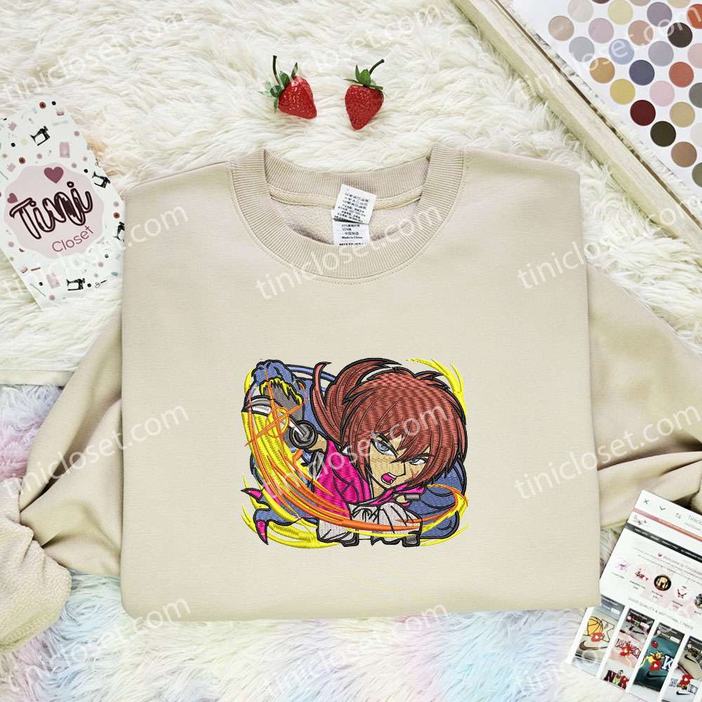Himura Kenshin Chibi Art Rurouni Kenshin Anime Embroidered Shirt